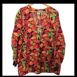 Vibrant Leaf Print Scrub Jacket Size Medium